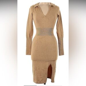 Tan Sweater Dress with Slip